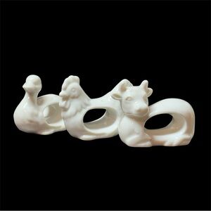 3 Napkin Holders Ceramic Rings  Farmhouse Rooster Cow Pig JAPAN farmhouse